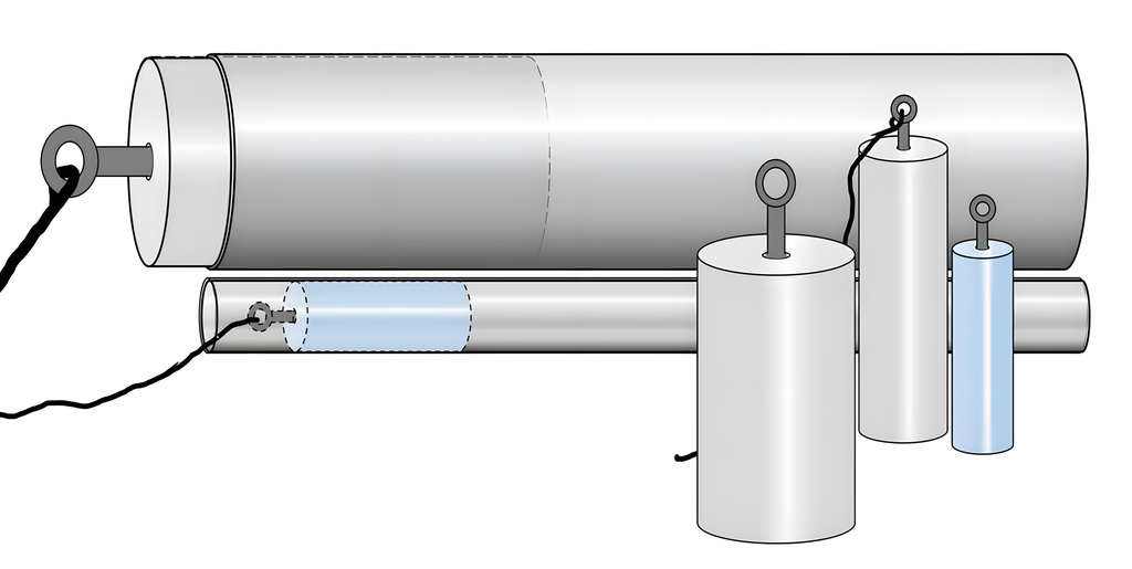Skissen viser sylinderdrifter som brukes til å kontrollere rørets indre diameter. Illustrasjon.