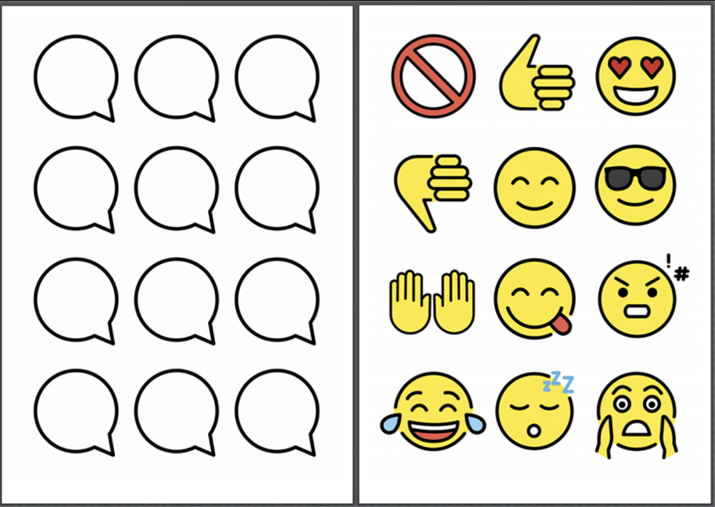Eit utval emojiar og tomme snakkebobler. Illustrasjon.