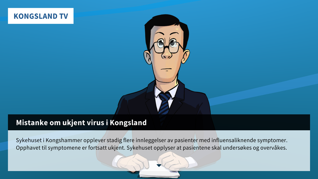 Alvorlig nyhetsoppleser med nyhet om ukjent virus. Illustrasjon.