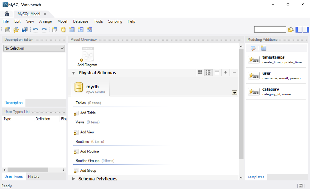 Skjermbilde fra programmet MySQL Workbench.