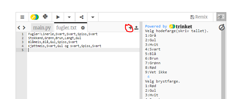 Skjermdump at redigeringsverktøy for Python-koder. Illustrasjon.