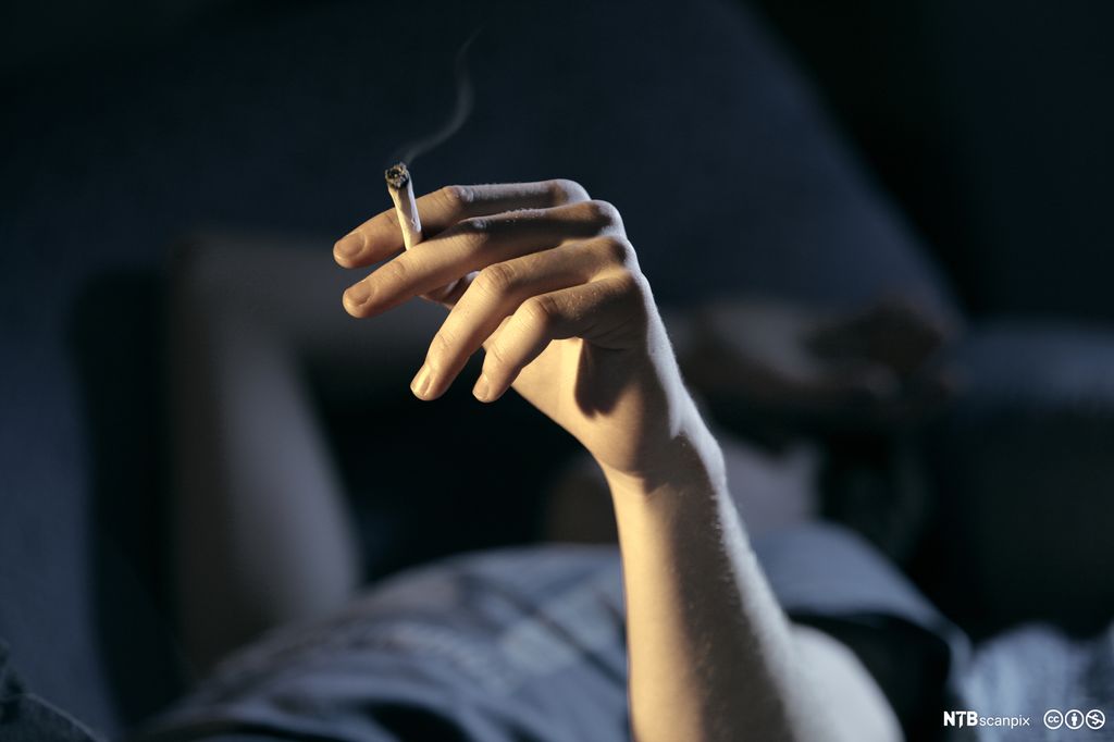 Ei hånd med en joint. Foto. 