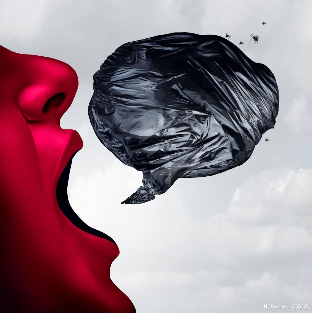 Illustrasjon av menneske med sort snakkeboble. Foto