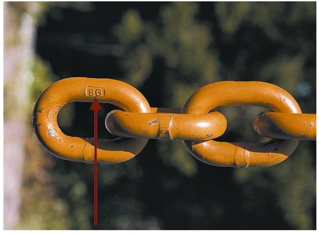 Bildet viser tre ringer av en kjetting i Grade 80-kvalitet. Foto.