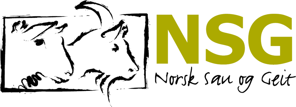 Logoen for Norsk Sau og Geit. Tegning av hodene til en sau og ei geit med teksten NSG Norsk Sau og Geit ved siden av. Illustrasjon.