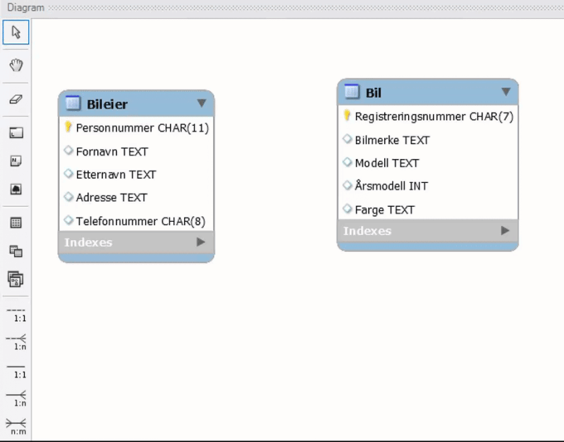 Skjermbilde fra programmet MySQL Workbench. Animasjon
