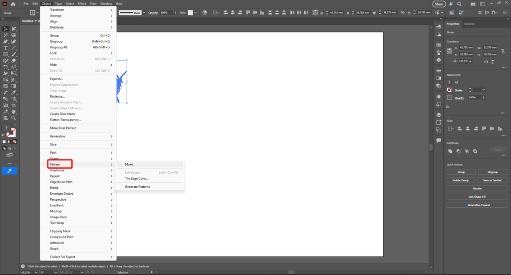 Pattern er valgt i Illustrator. Skjermutklipp.