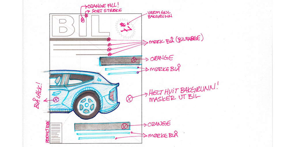 Skisse av magasinframside og banner. Illustrasjon.