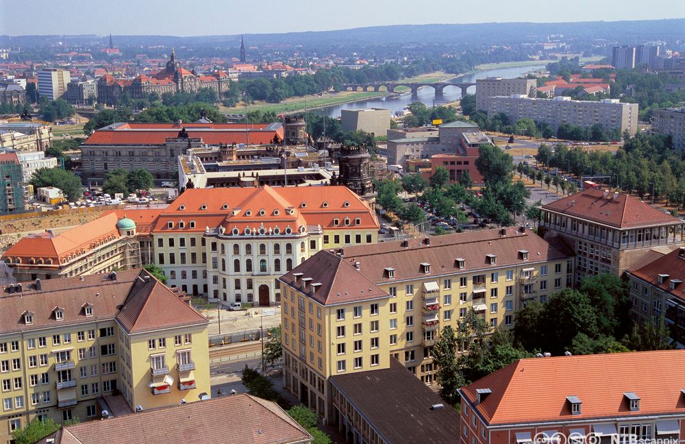 Oversiktsbilde over byen Dresden, Tyskland. Foto.