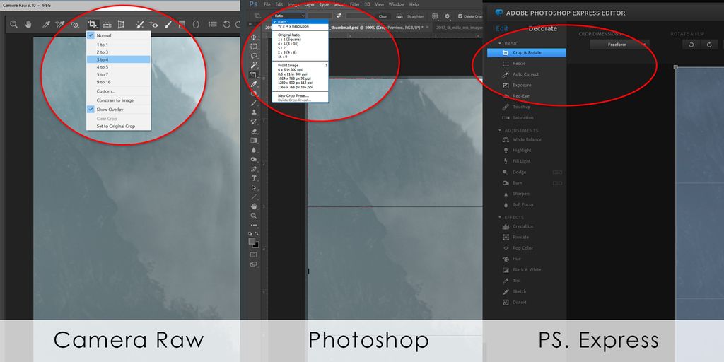 Skjermdump av forskjellige programmer for etterbehandling av bilder. Foto.
