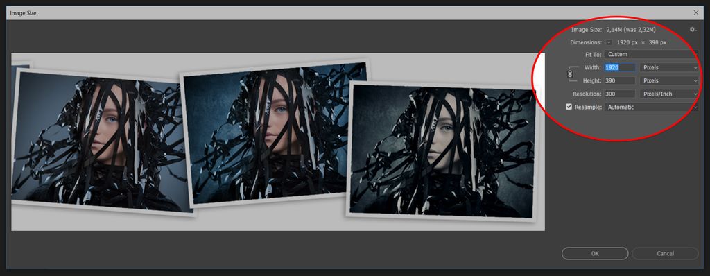 Image size paletten fra Photoshop. Foto.