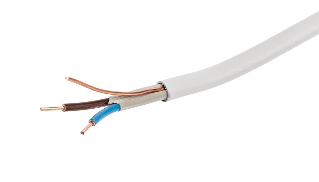 PR-kabel med 2 ledere og jording, til åpne installasjoner. Foto.