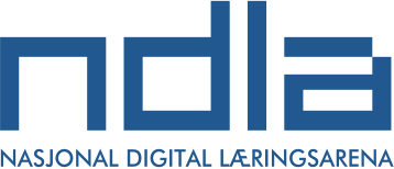 NDLA sin logo i blått mot hvit bakgrunn. Det står "ndla" øverst og "NASJONAL DIGITAL LÆRINGSARENA" under. Illustrasjon.