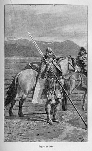 Ein viking med hest stirar tilbake. Gammal illustrasjon. 