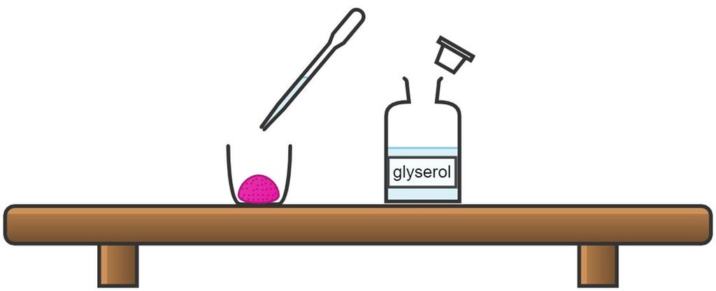 Digel med pulver og flaske med væske. Illustrasjon.