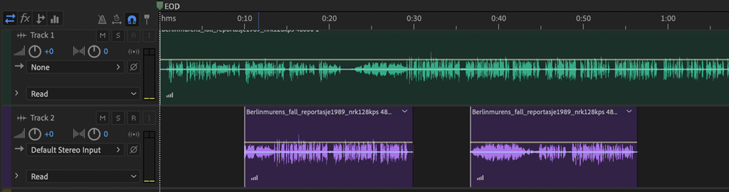 To lydspor på dataskjerm. Skjermdump.