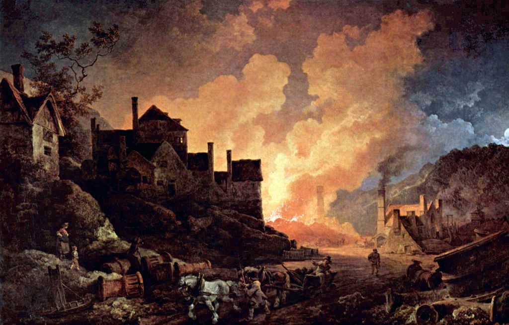 Coalbrookdale at night. Painting.