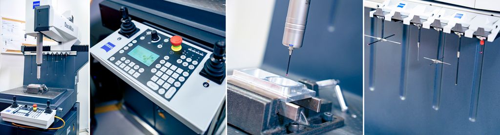 Kontrollpanel for en målemaskin med to joysticker, en rød nødstoppbryter, en skjerm og ulike knapper. Foto.