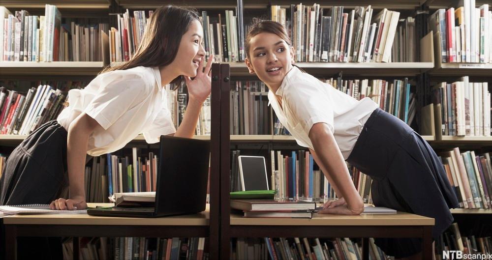 Jenter som sladrer i biblioteket