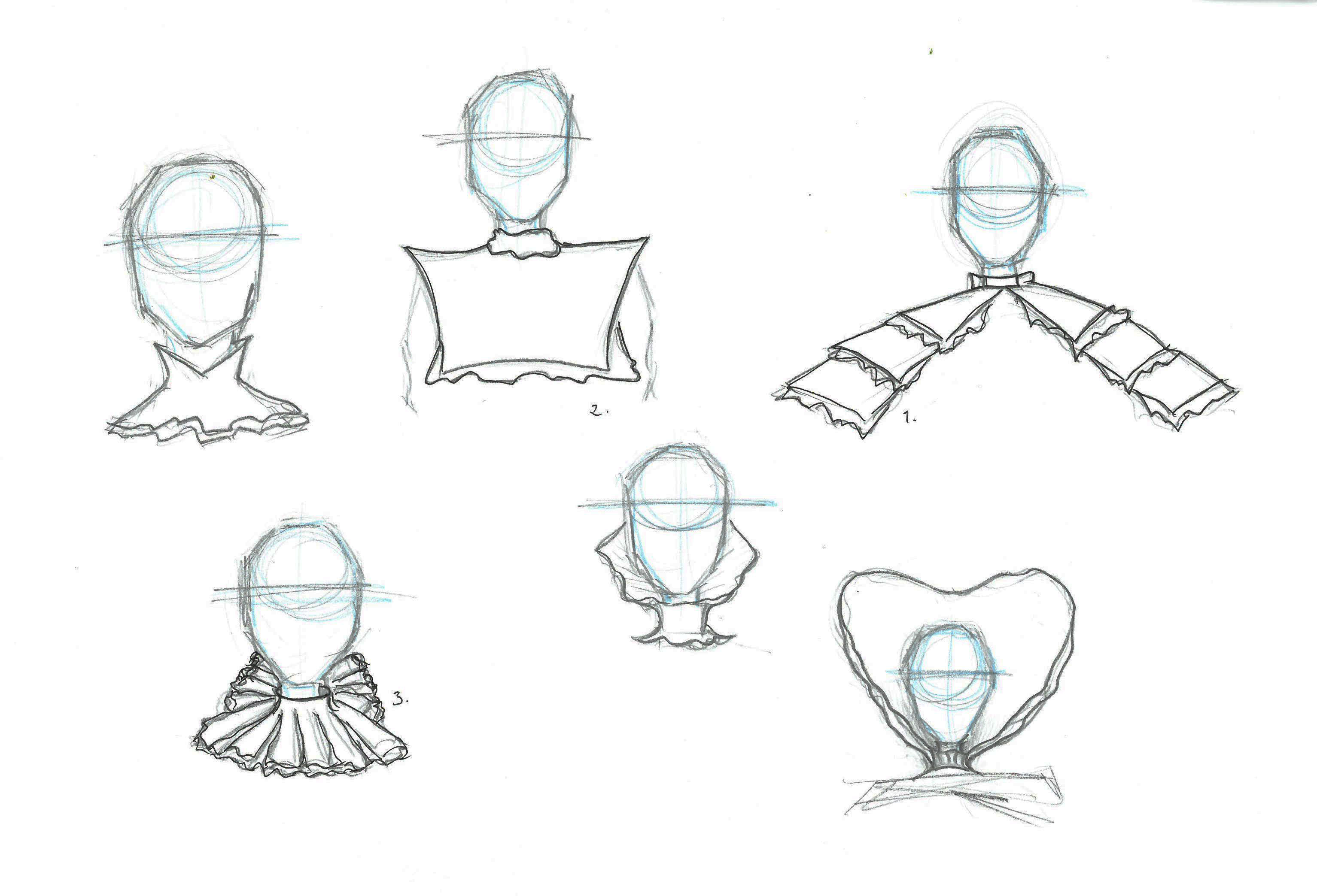 Skisser av seks ulike krager. Illustrasjon.