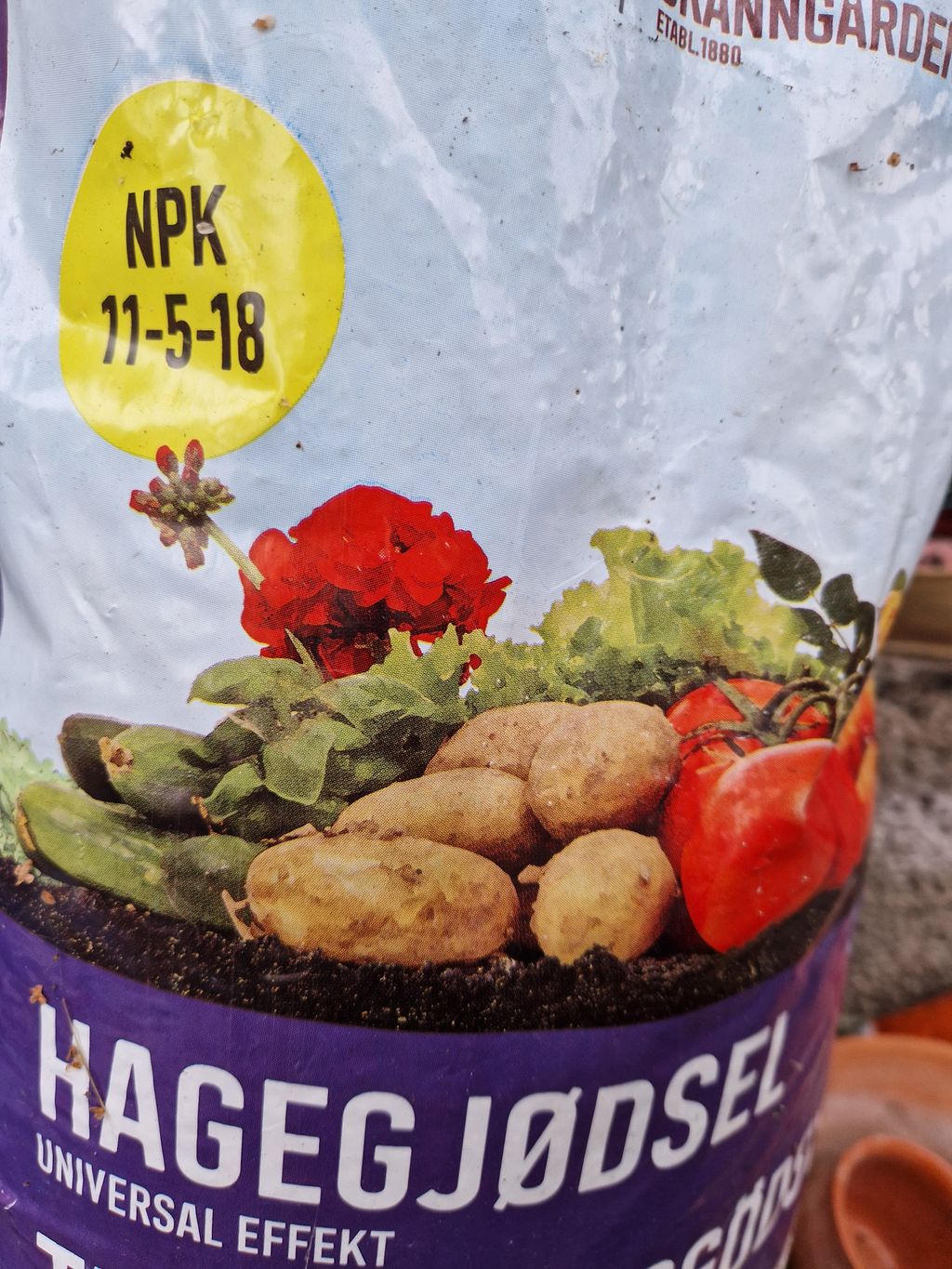 Sekk med hagegjødsel av typen NPK 11-5-18. Foto.