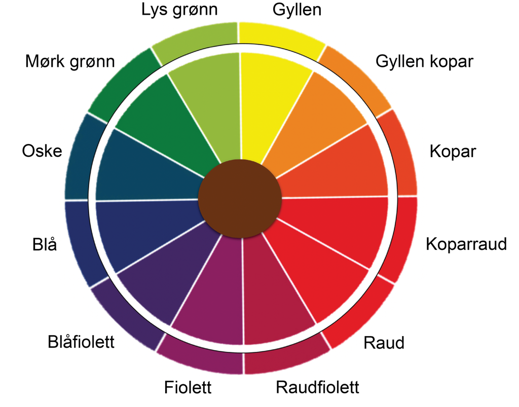 Fargesirkel med primærfargane gul, raud og blå som utgangspunkt. Illustrasjon.