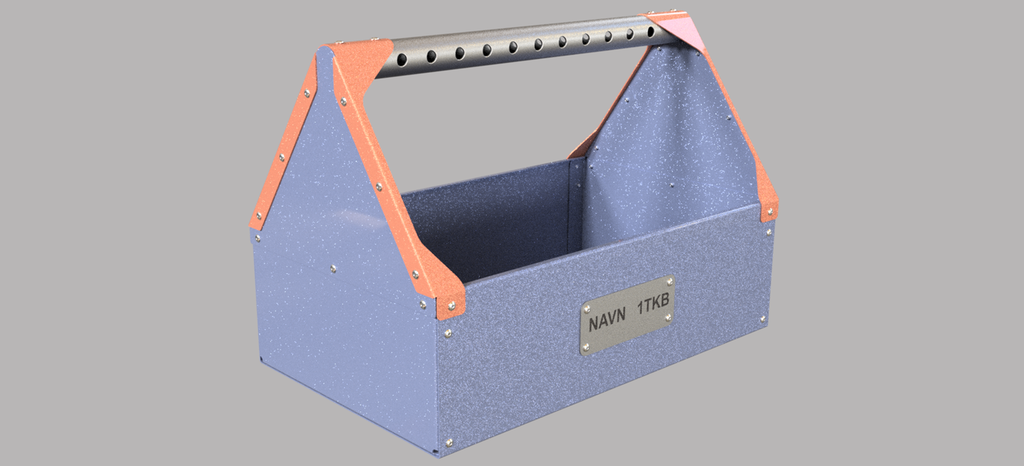 Blå verktøykasse med håndtak. Illustrasjon.