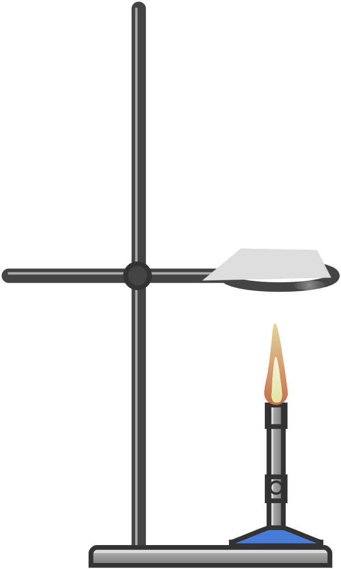 Stativ med kokering og gassbrenner. Illustrasjon.