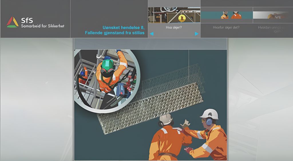 Fallende gjenstand fra stillas. Illustrasjon.