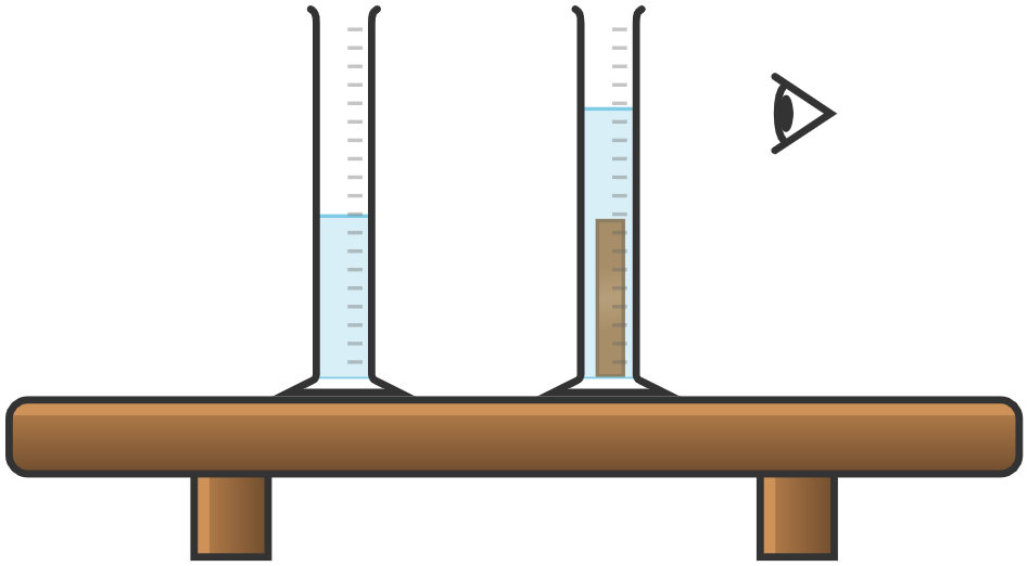 To målesylindre på et bord. Illustrasjon.