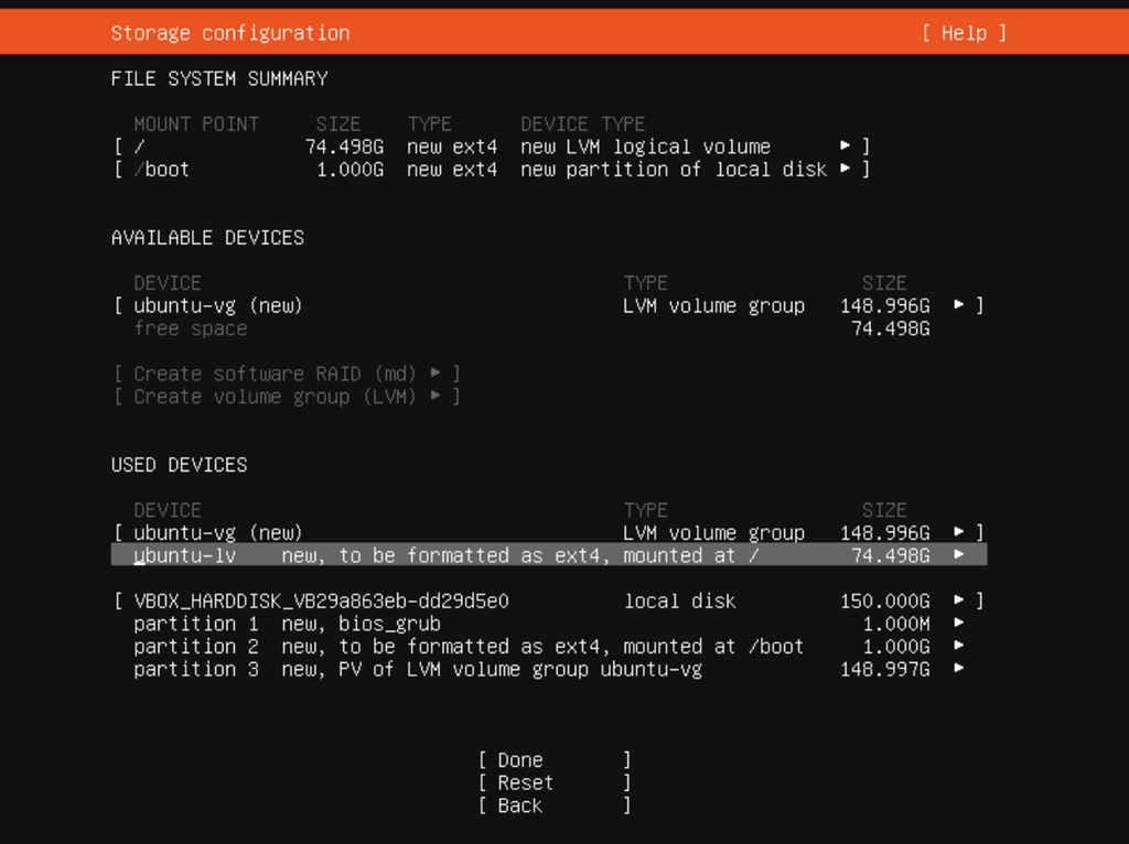 Detaljer fordelt på mange linjer og med mulighet for justering per linje. Skjermbilde fra Ubuntu Server 20.04.