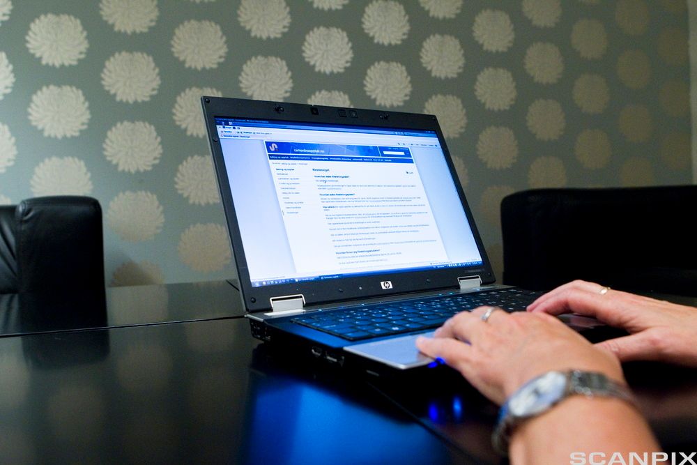 Person som skriv på ein pc. Foto.