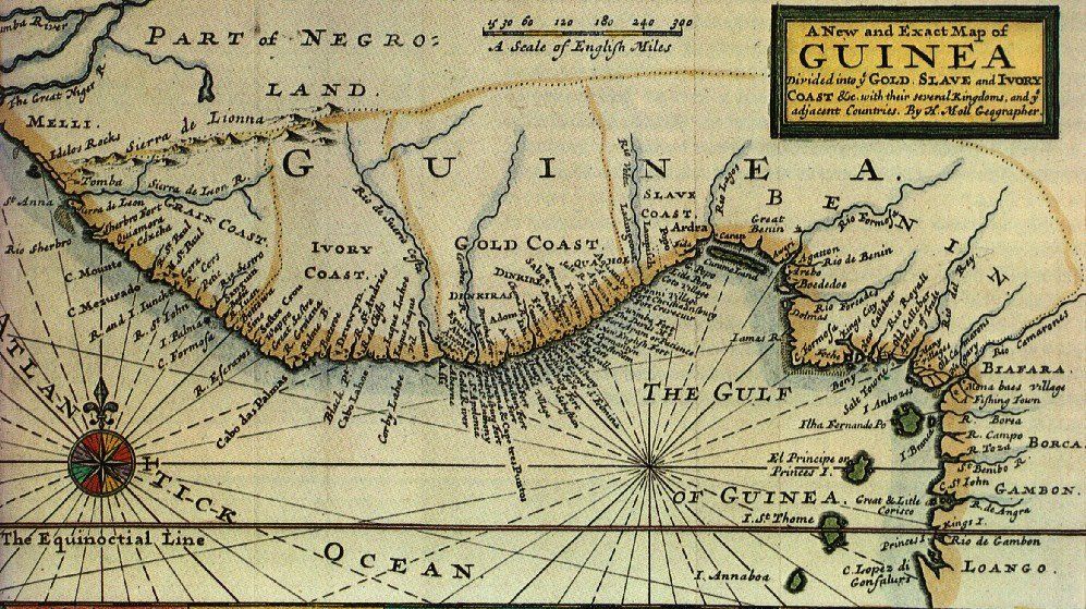 Kart som viser kysten av Guinea i 1725. Kart.
