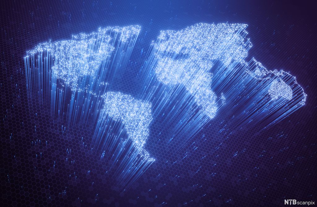 Verdenskart laget at blå og hvite prikker. Illustrasjon