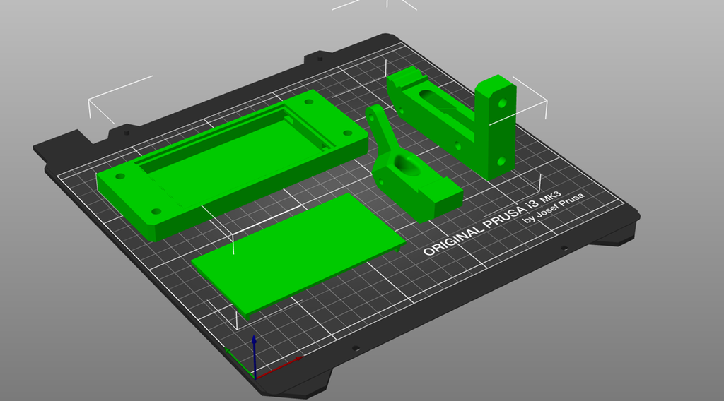 Grå plate med fire grønne mekaniske komponenter med ulik avansert fasong. Illustrasjon.
