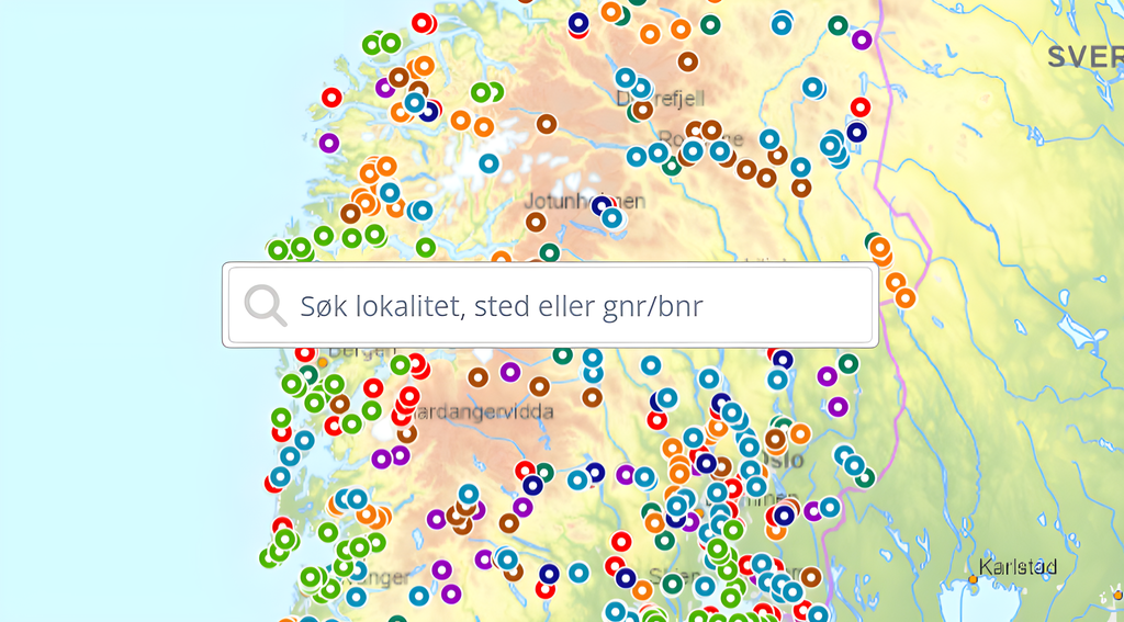 Søkefelt på det interaktive kartet Vannmiljø hos Miljødirektoratet. Skjermutklipp.