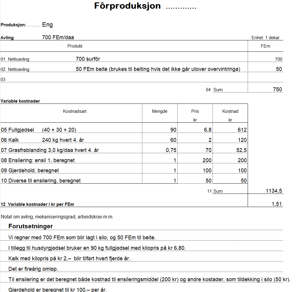 Visuell framstilling av regnearket Eng. Innholdet ligger i filvedlegget under. Skjermutklipp.