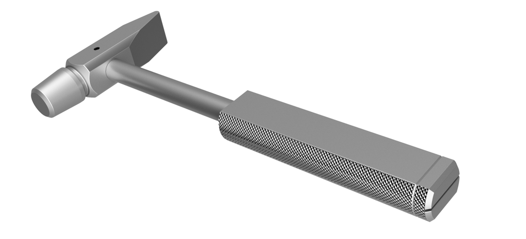 Sølvfarga hammer med et bredt håndtak. Illustrasjon.