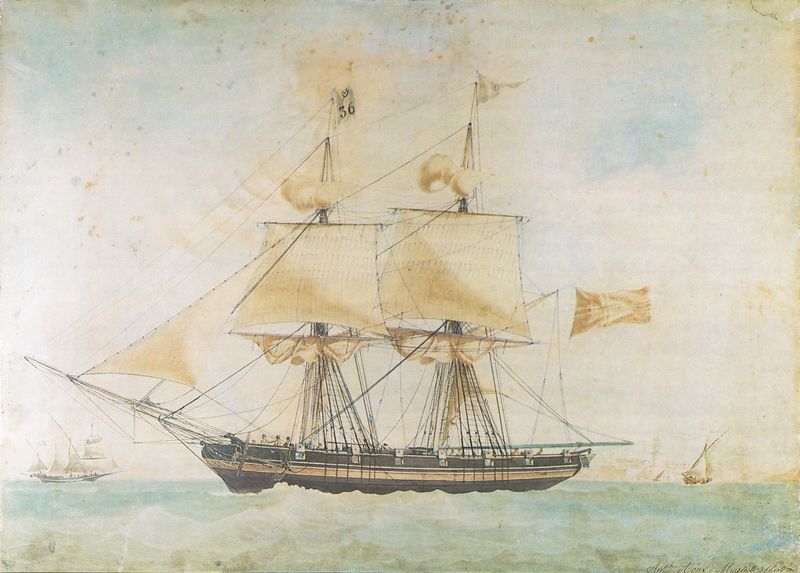 Briggen «Ellida» av Trondheim på tur til Marseilles i juni 1830. Illustrasjon.