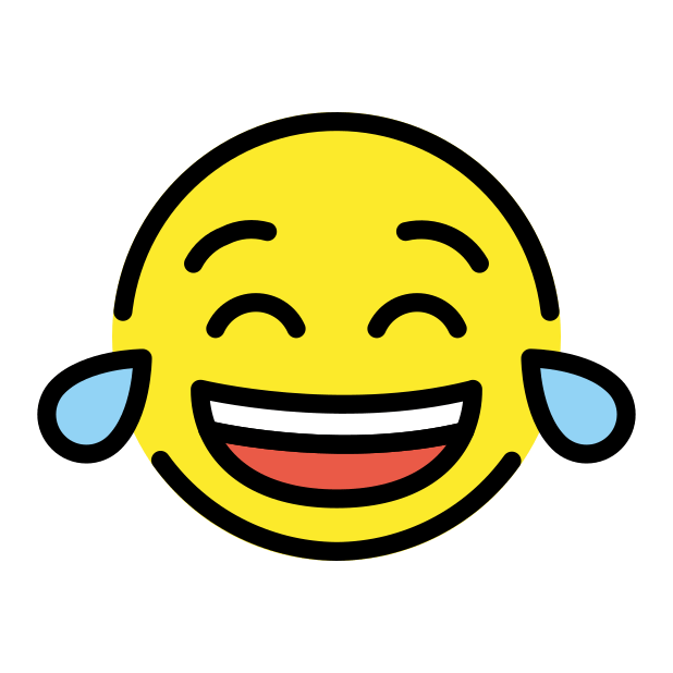 Gul emoji som ler så mye at det kommer tårer. Illustrasjon.