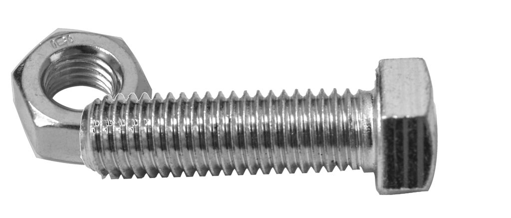 Skrue og mutter med metrisk gjengestandard. Foto.