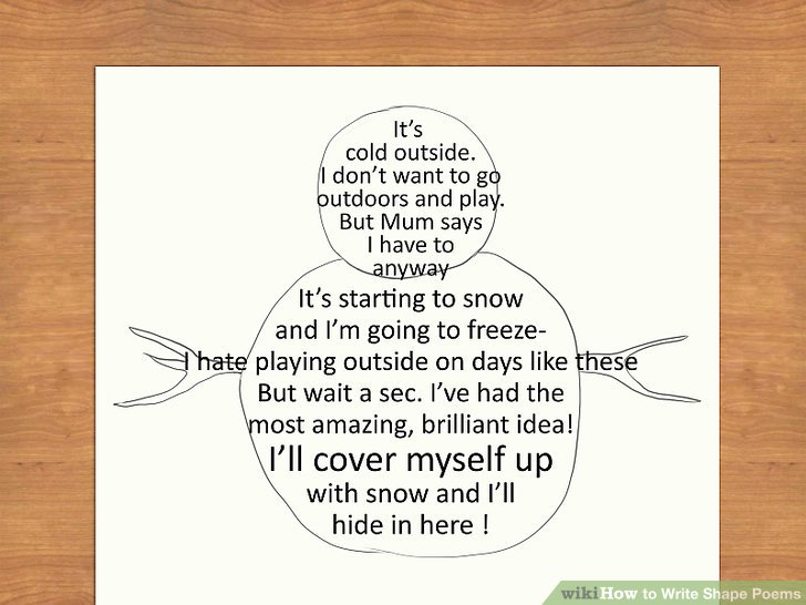 A poem which is shaped like a snowman. Illustration.
