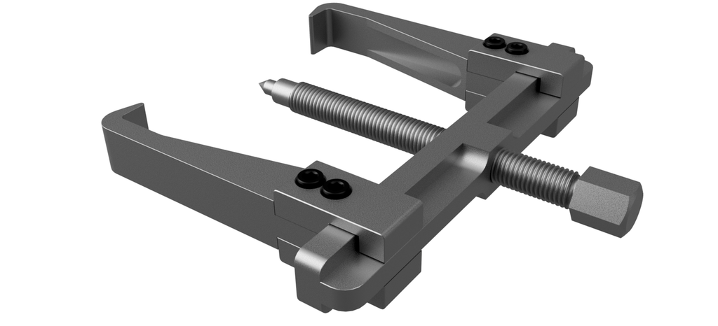 Verktøy med to gripekloforma bein og en senterskrue festa på ei tverrgående ramme. Illustrasjon.