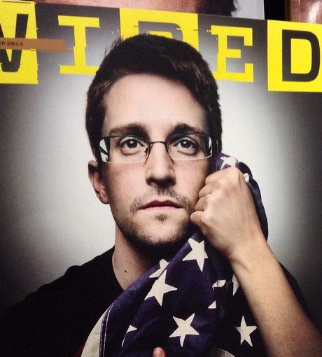 Edward Snowden on a magazine cover. Photo.