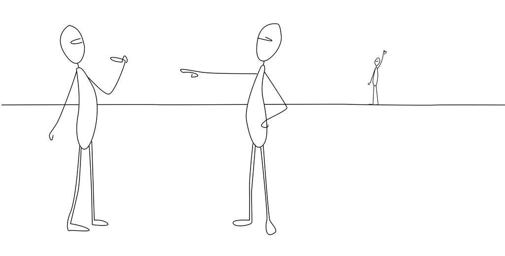 To personer som peker på seg selv og på den andre. Illustrasjon. 