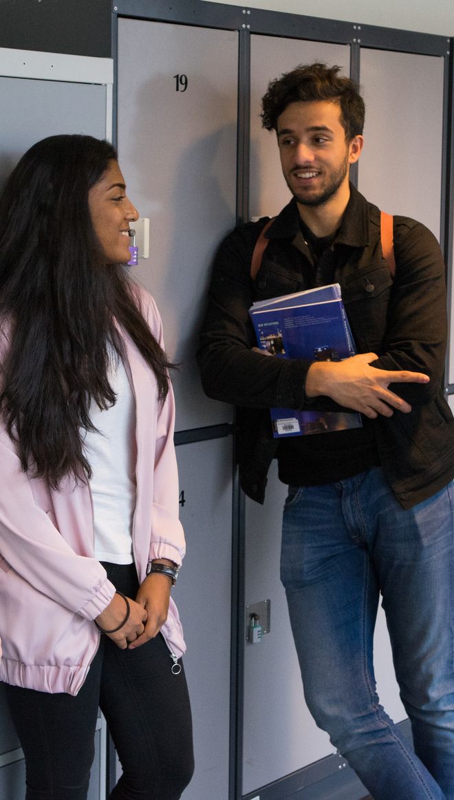 Male and female conversing