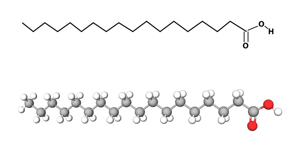 Linje som går sikksakk med kjemiske symboler i den ene enden. Kuler ordnet i et sikksakk-mønster. Illustrasjon.