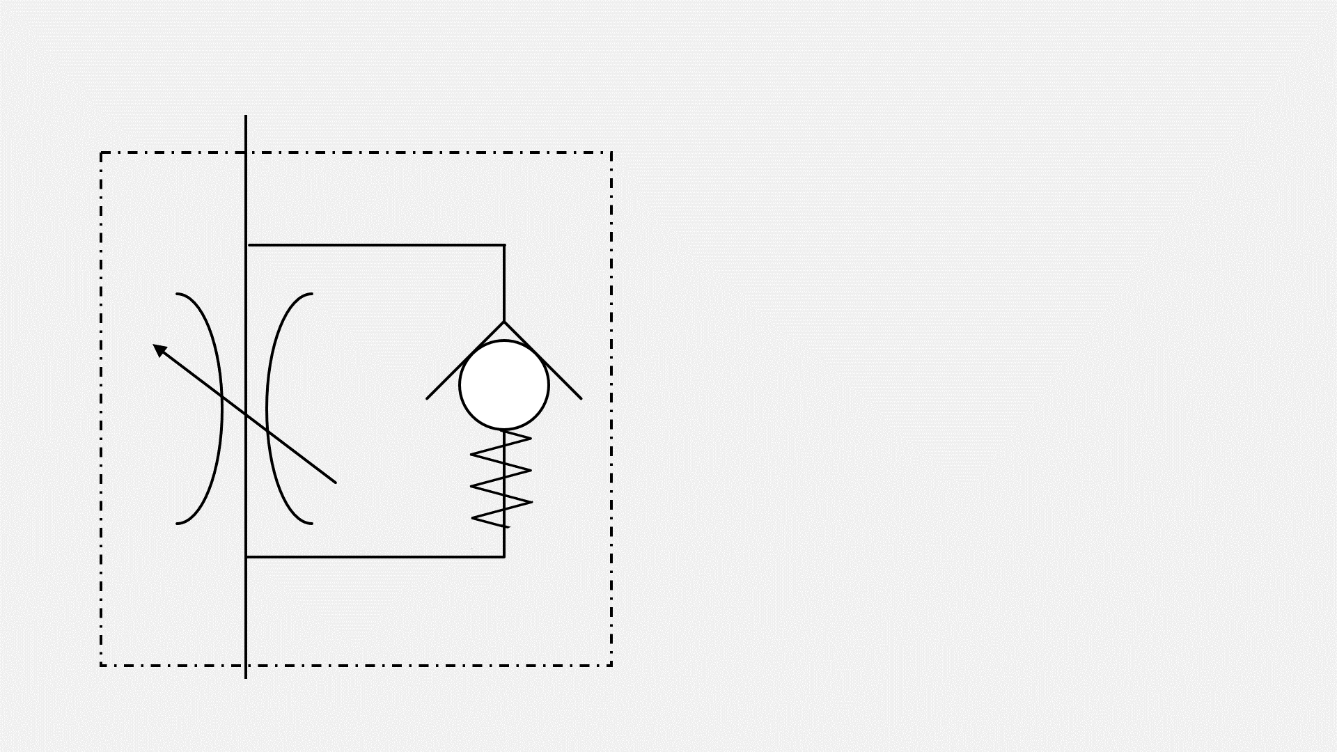 En oljedråpe passerer først en strupeventil og deretter en tilbakeslagsventil. Animasjon.