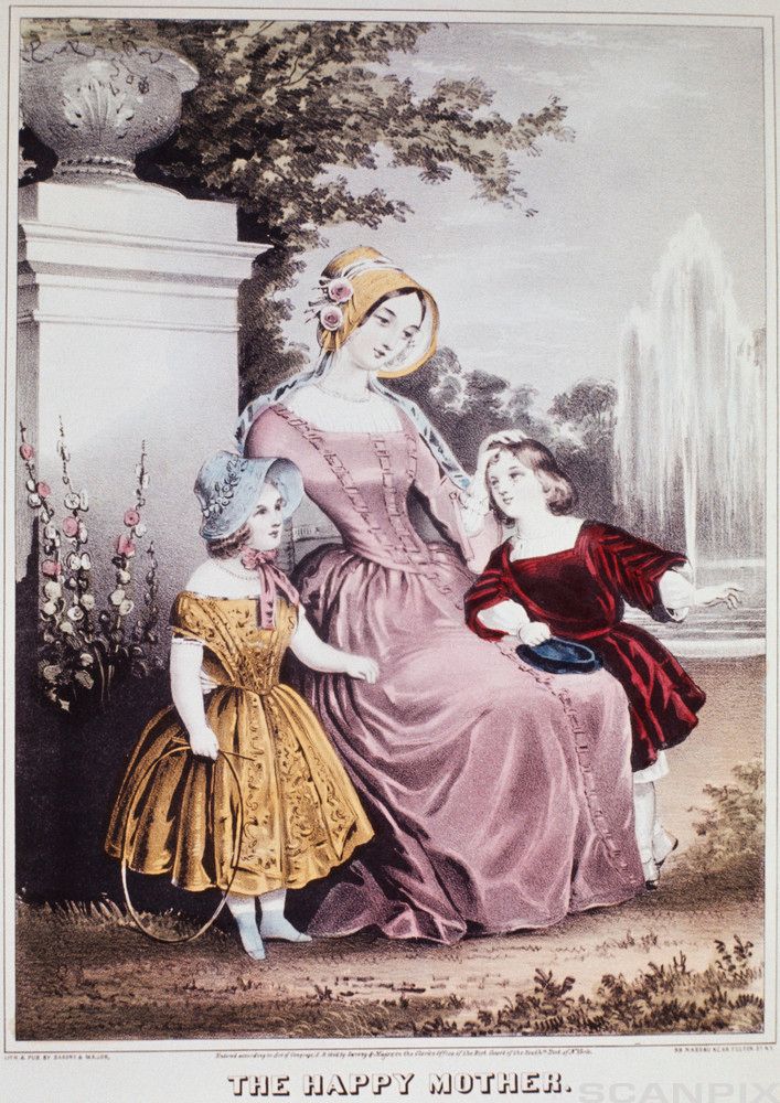 Victorian Lithograph of The Happy Mother. Illustration.