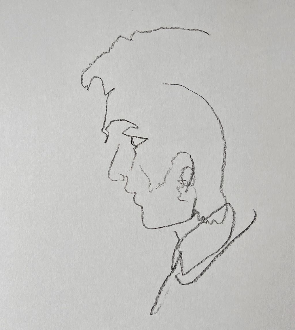 Strekteikning av eit hovud i profil. Illustrasjon.